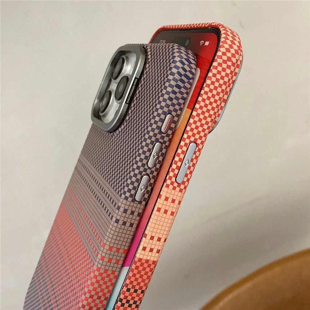 For iPhone 15 Pro Max Case Compatible with MagSafe PC Phone Back Cover Metal Lens Frame Kickstand - Sunset Grey - 3
