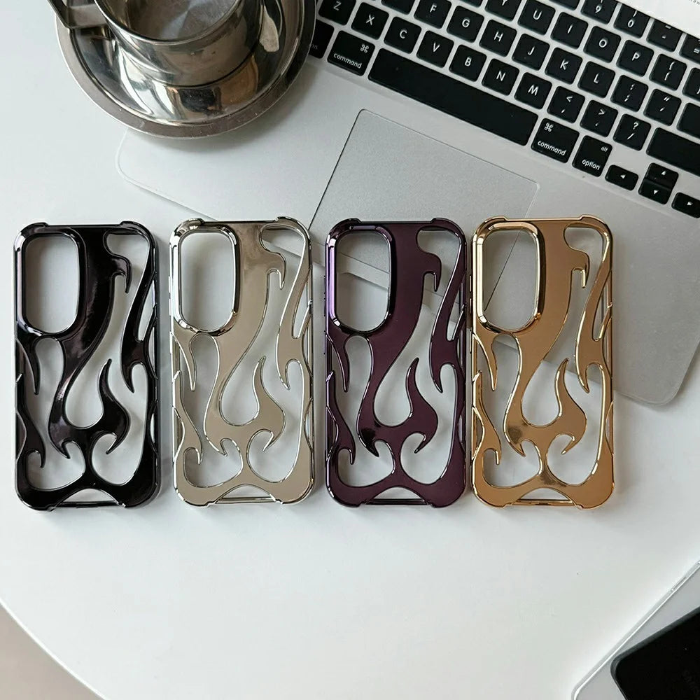 For Samsung Galaxy S25+ Case Hollow Flame Design Electroplated TPU Phone Cover - Black - 4