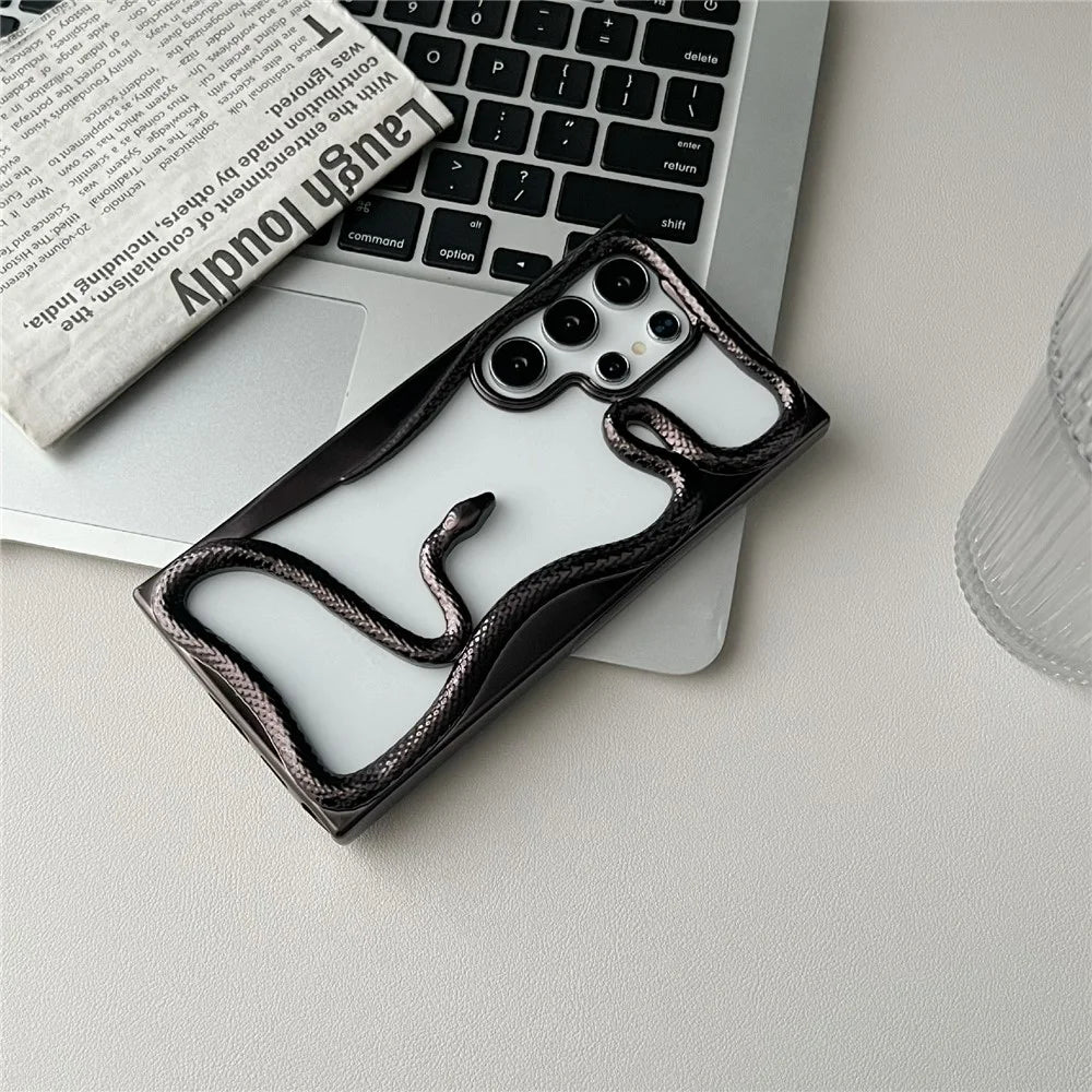 For Samsung Galaxy S22 Ultra 5G Bumper Case Hollow Snake Design TPU Phone Cover - Electroplated Black - 3
