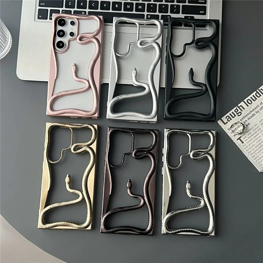 For Samsung Galaxy S22 Ultra 5G Bumper Case Hollow Snake Design TPU Phone Cover - Electroplated Black - 5