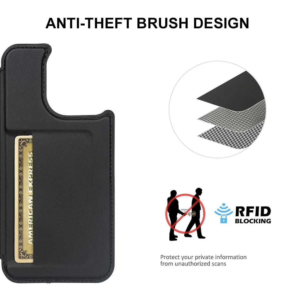 For iPhone 13 Pro Magnetic Case RCS Eco Friendly Flip Phone Cover with Kickstand RFID Blocking - Black - 6