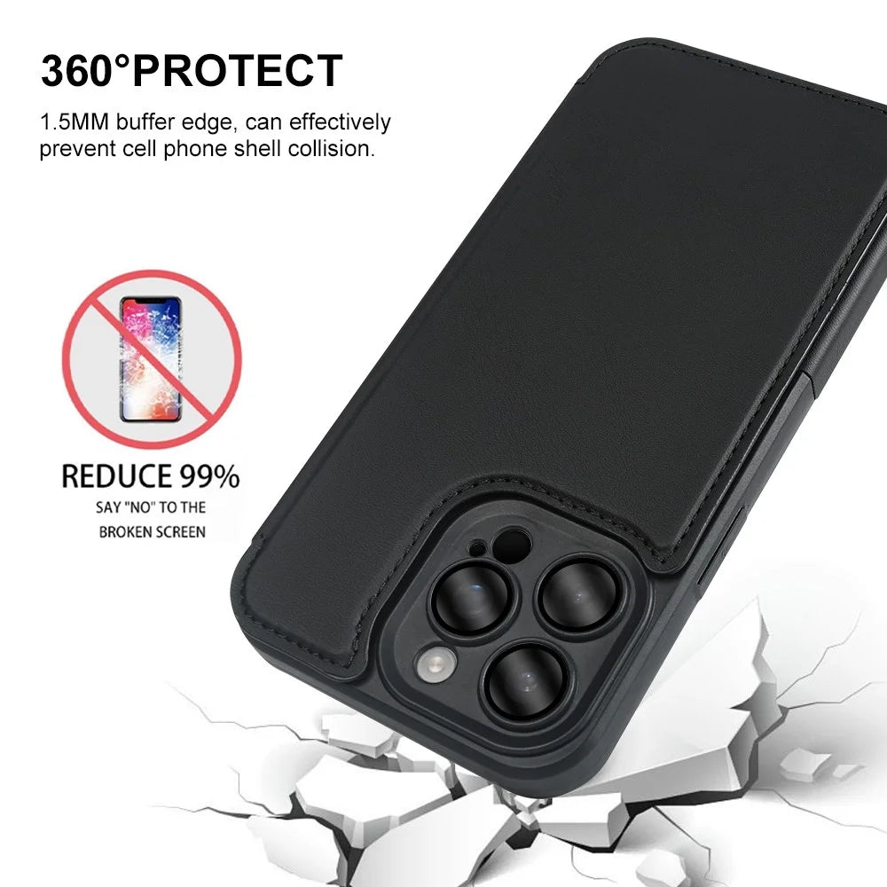 For iPhone 14 Pro Max Magnetic Case RCS Eco Friendly Flip Phone Cover with Kickstand RFID Blocking - Black - 4