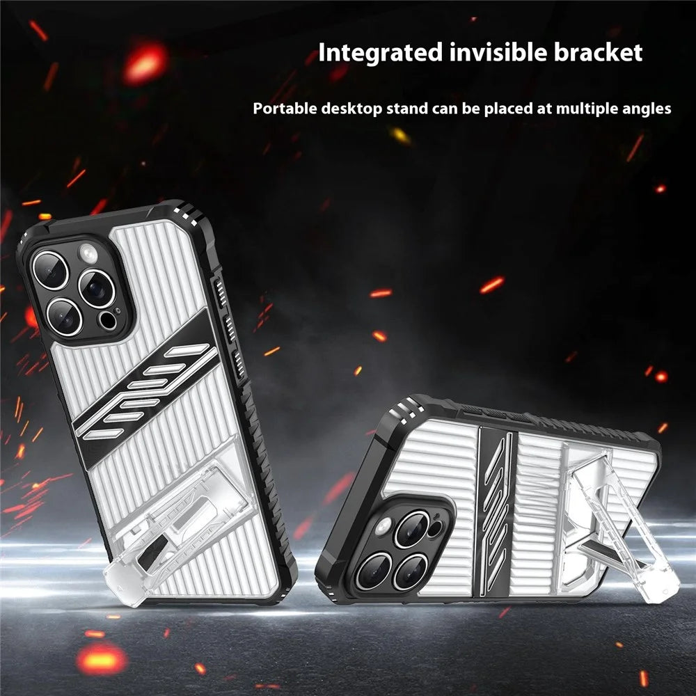 For iPhone 16 Pro Max Case Folding Kickstand PC + TPU Anti Drop Phone Cover - Transparent Black - 2