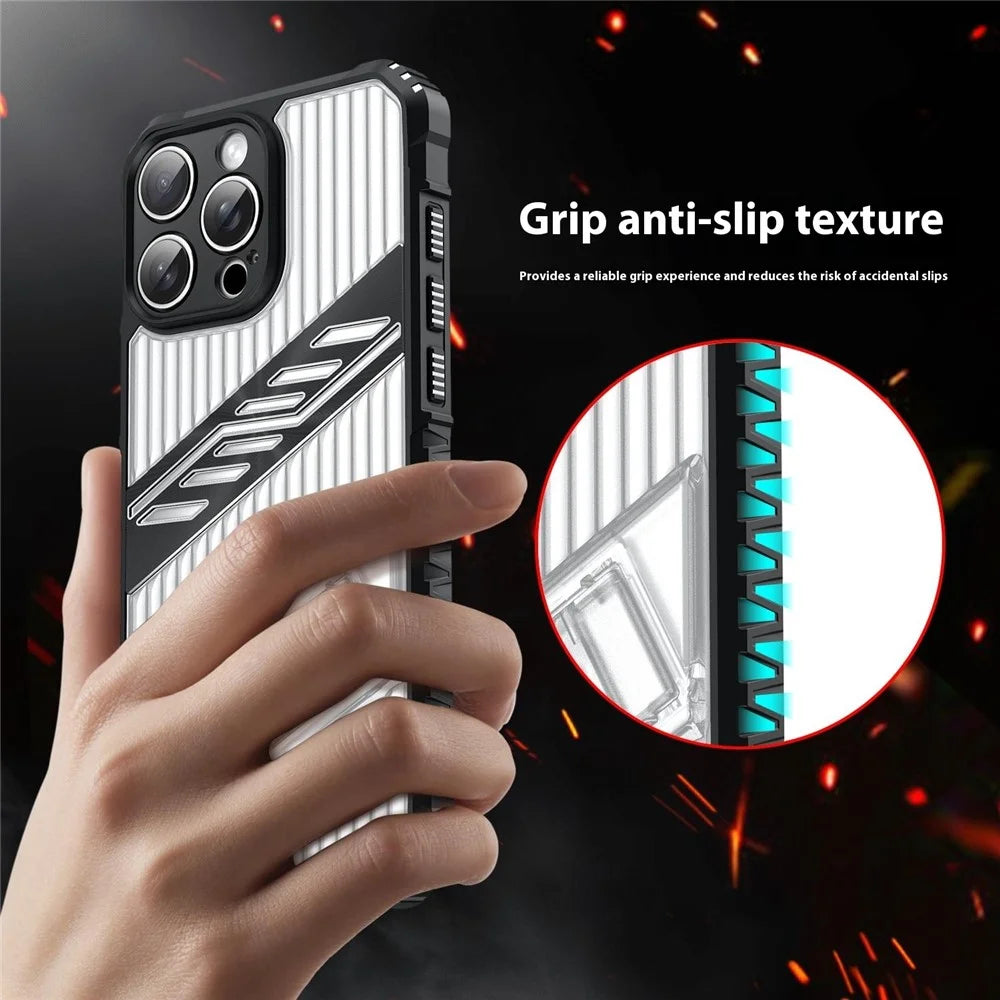 For iPhone 16 Pro Max Case Folding Kickstand PC + TPU Anti Drop Phone Cover - Transparent Black - 5