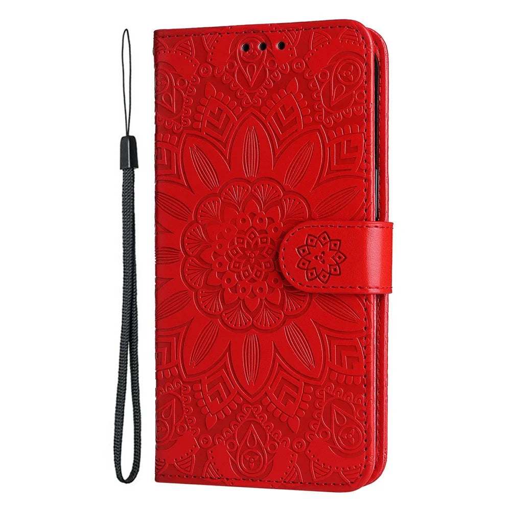 For Samsung Galaxy A36 5G Case Sunflower Imprint Leather Wallet Phone Cover - Red - 7