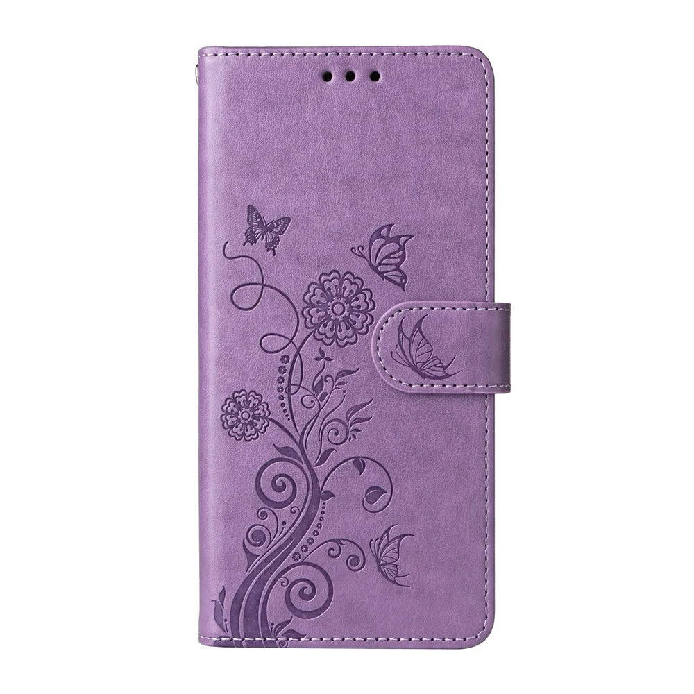For Samsung Galaxy A36 5G Leather Case Butterfly Floral Imprint Wallet Stand Cover - Purple - 6