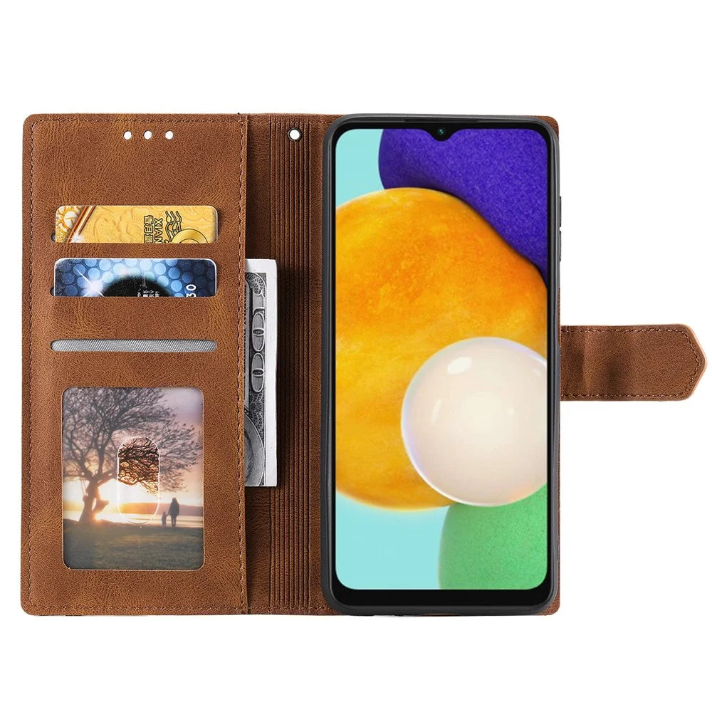 For Samsung Galaxy A26 5G Leather Case Splicing Stitching Wallet Phone Cover with Wrist Strap - Brown - 2