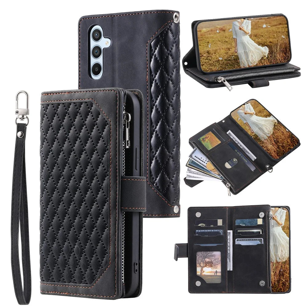 Style 005 For Samsung Galaxy A26 5G Wallet Case Rhombus Stitching Line PU Leather Phone Cover - Black - 1