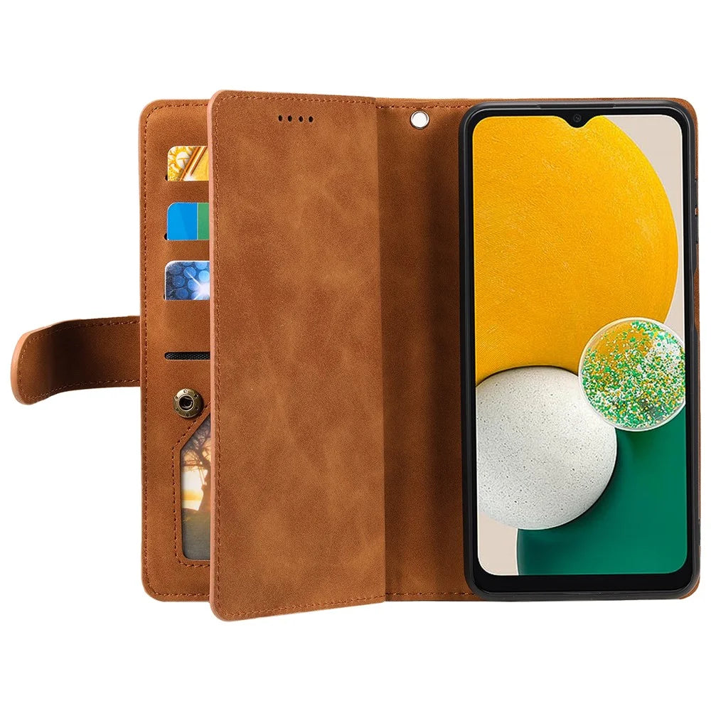 For Samsung Galaxy A26 5G Case PU Leather Phone Cover with Zipper Wallet 9 Card Slots - Brown - 3