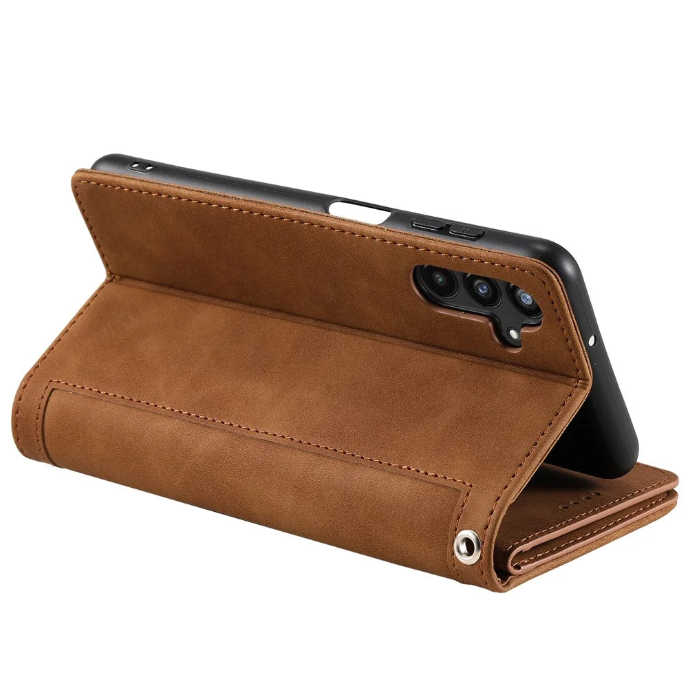 For Samsung Galaxy A26 5G Case PU Leather Phone Cover with Zipper Wallet 9 Card Slots - Brown - 4