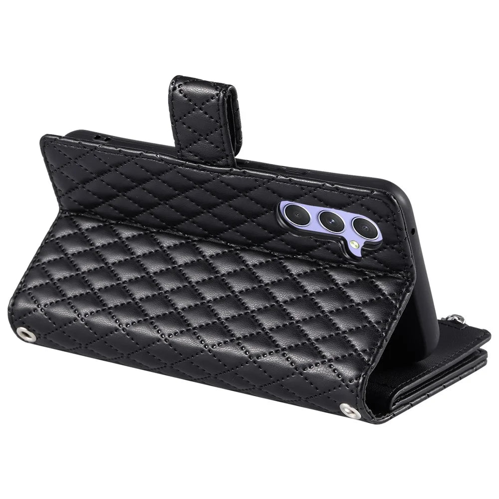 Style 012 for Samsung Galaxy A26 5G Case Zipper Pocket Glitter Leather Phone Cover - Black - 4