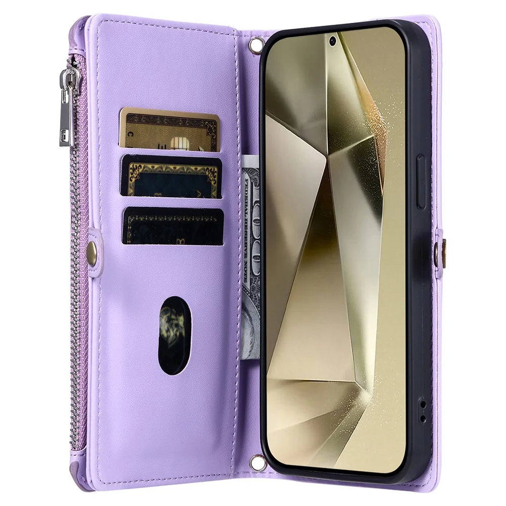 For Samsung Galaxy A26 5G Case TPU + PU Leather Wallet Phone Cover with Wrist Strap - Purple - 2