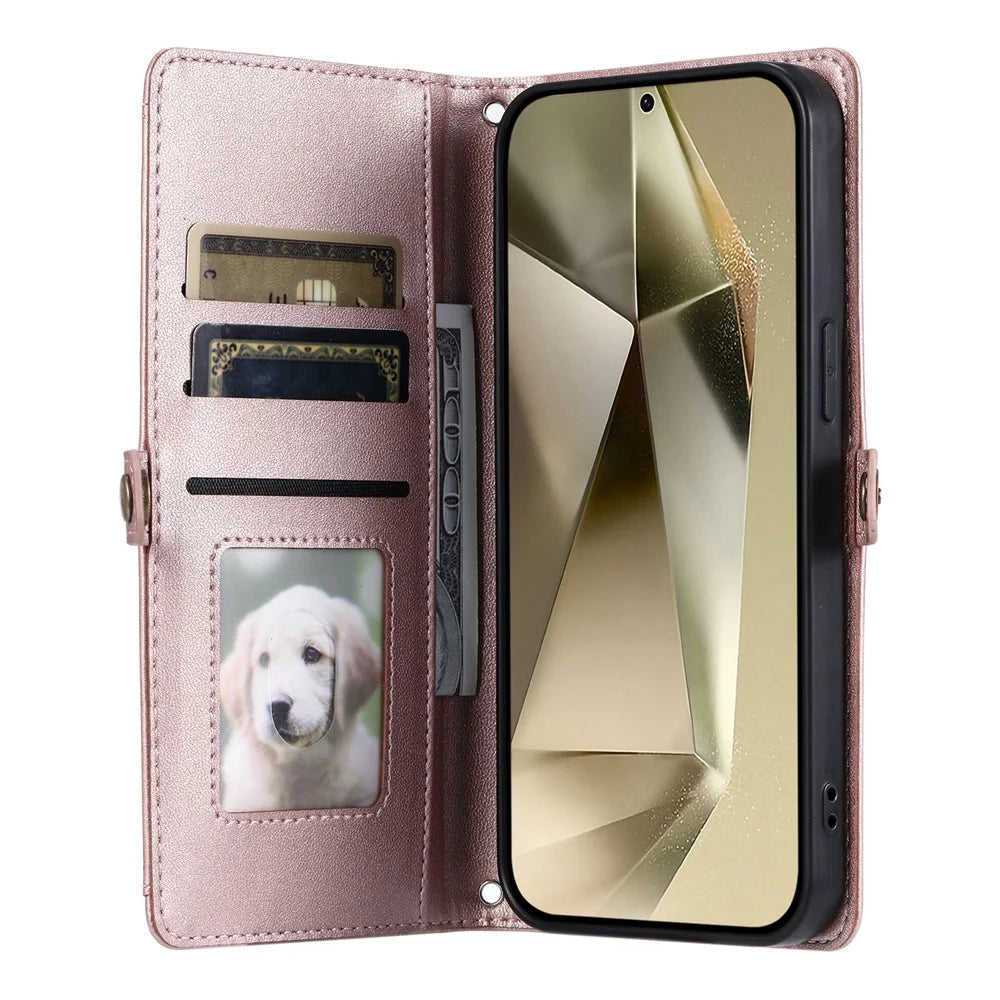 For Samsung Galaxy A26 5G Leather Case with Wrist Strap Wallet Stand Phone Cover - Rose Gold - 2