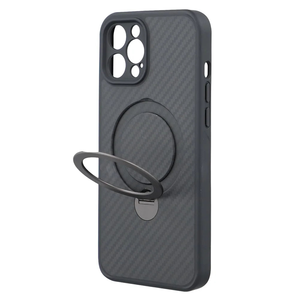 For iPhone 12 Pro Max Case Compatible with MagSafe Kickstand TPU + PC Phone Cover Carbon Fiber Texture - 3