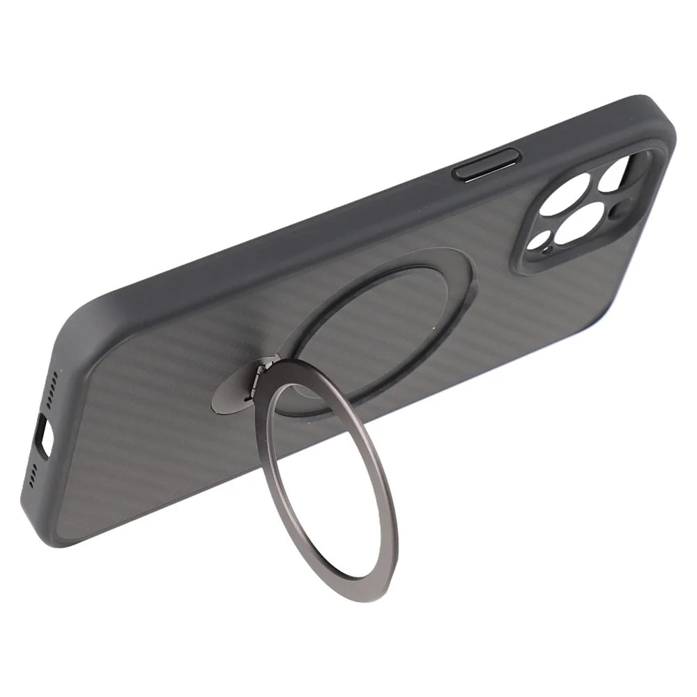 For iPhone 12 Pro Max Case Compatible with MagSafe Kickstand TPU + PC Phone Cover Carbon Fiber Texture - 4
