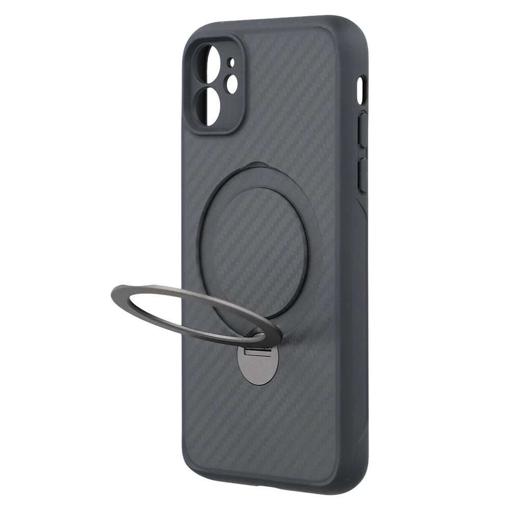 For iPhone 11 Case Compatible with MagSafe Kickstand TPU + PC Phone Cover Carbon Fiber Texture - 3
