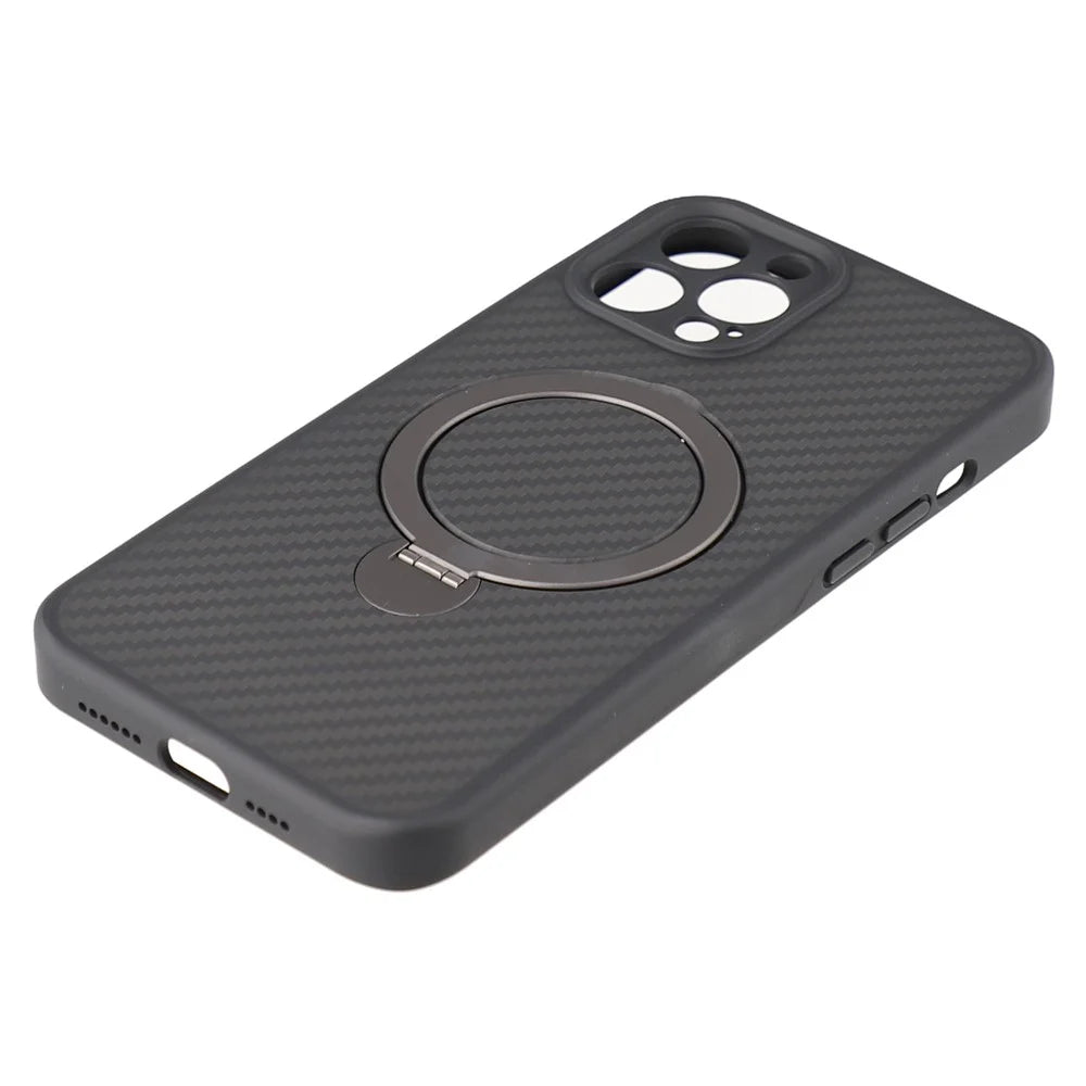 For iPhone 12 Pro Case Compatible with MagSafe Kickstand TPU + PC Phone Cover Carbon Fiber Texture - 6
