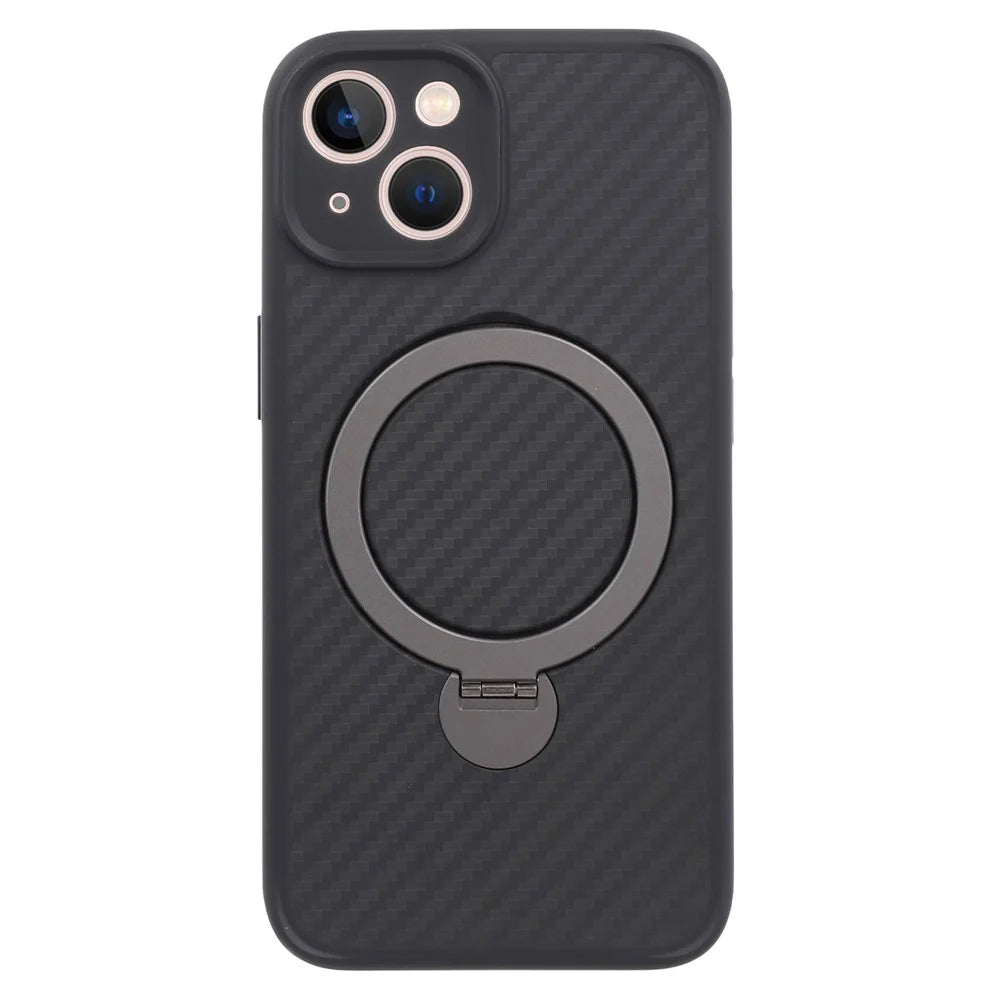 For iPhone 14 Case Compatible with MagSafe Kickstand TPU + PC Phone Cover Carbon Fiber Texture - 1