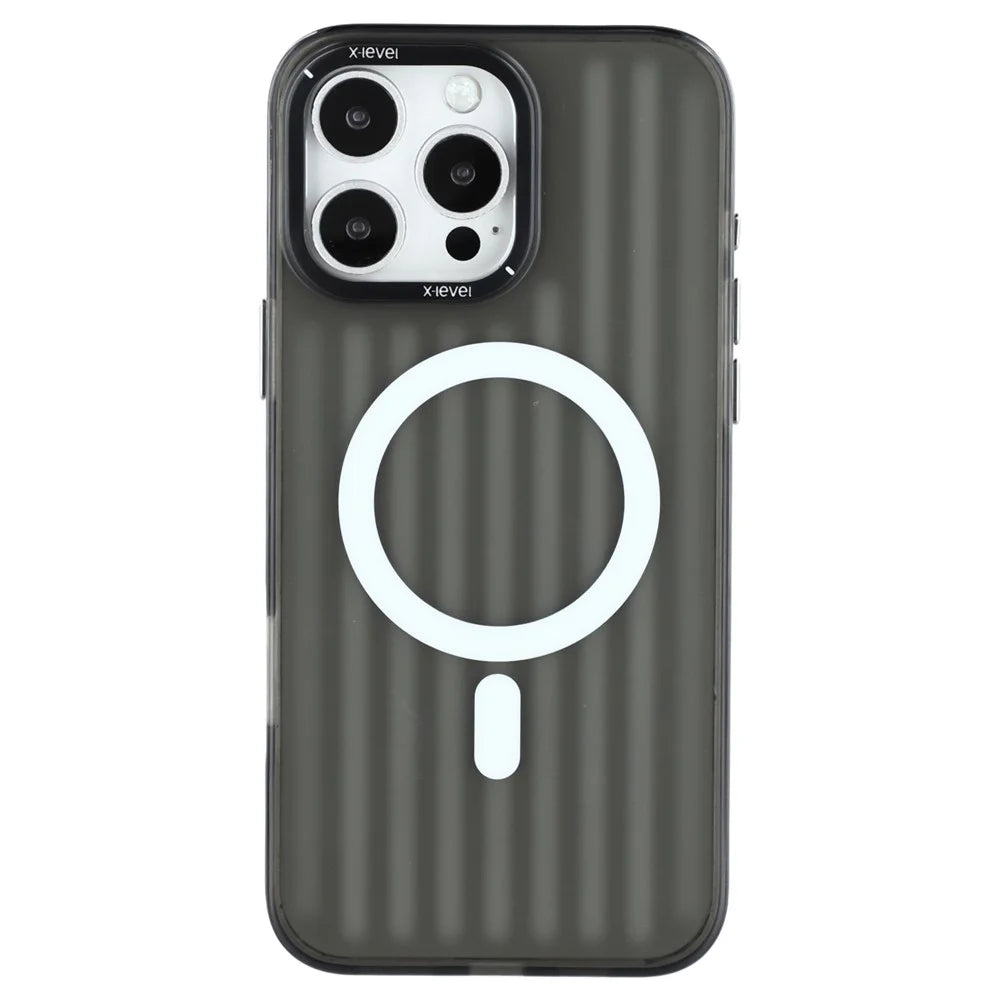 X-LEVEL For iPhone 16 Pro Case Compatible with MagSafe Corrugated Texture PC + TPU Phone Cover - Black - 1