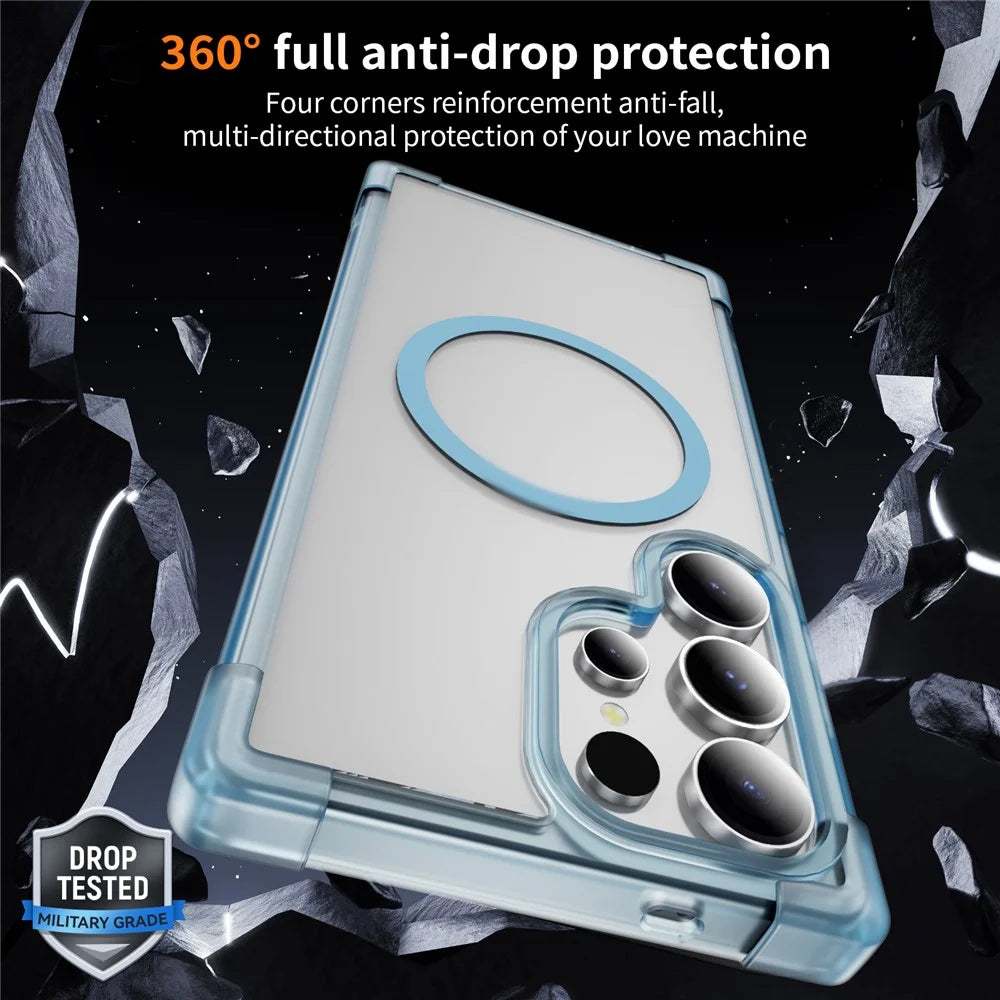 For Samsung Galaxy S23 Ultra Magnetic Case Reinforced Corners TPU + Acrylic Back Cover - Transparent Blue - 2