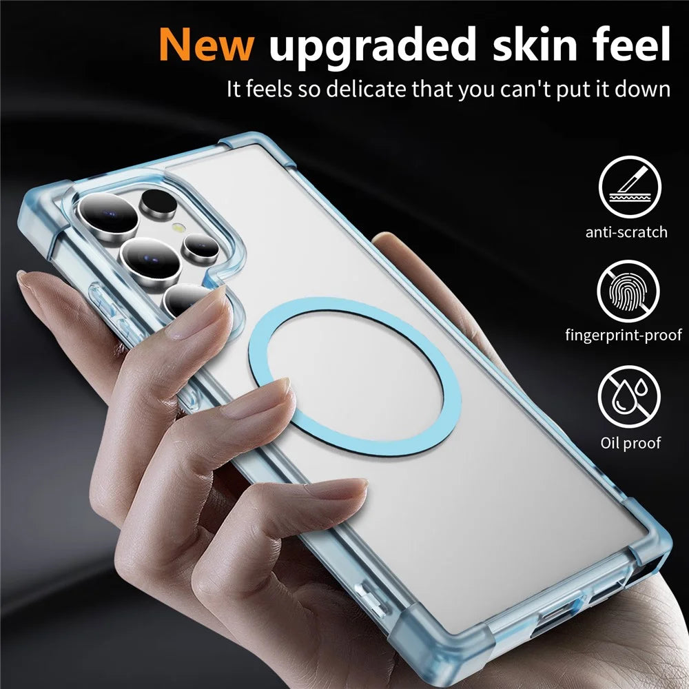 For Samsung Galaxy S23 Ultra Magnetic Case Reinforced Corners TPU + Acrylic Back Cover - Transparent Blue - 5