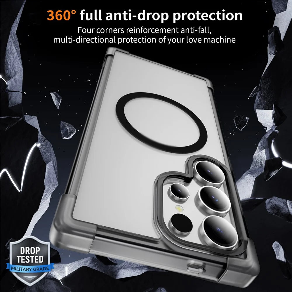 For Samsung Galaxy S24 Ultra Magnetic Case Reinforced Corners TPU + Acrylic Back Cover - Transparent Black - 2