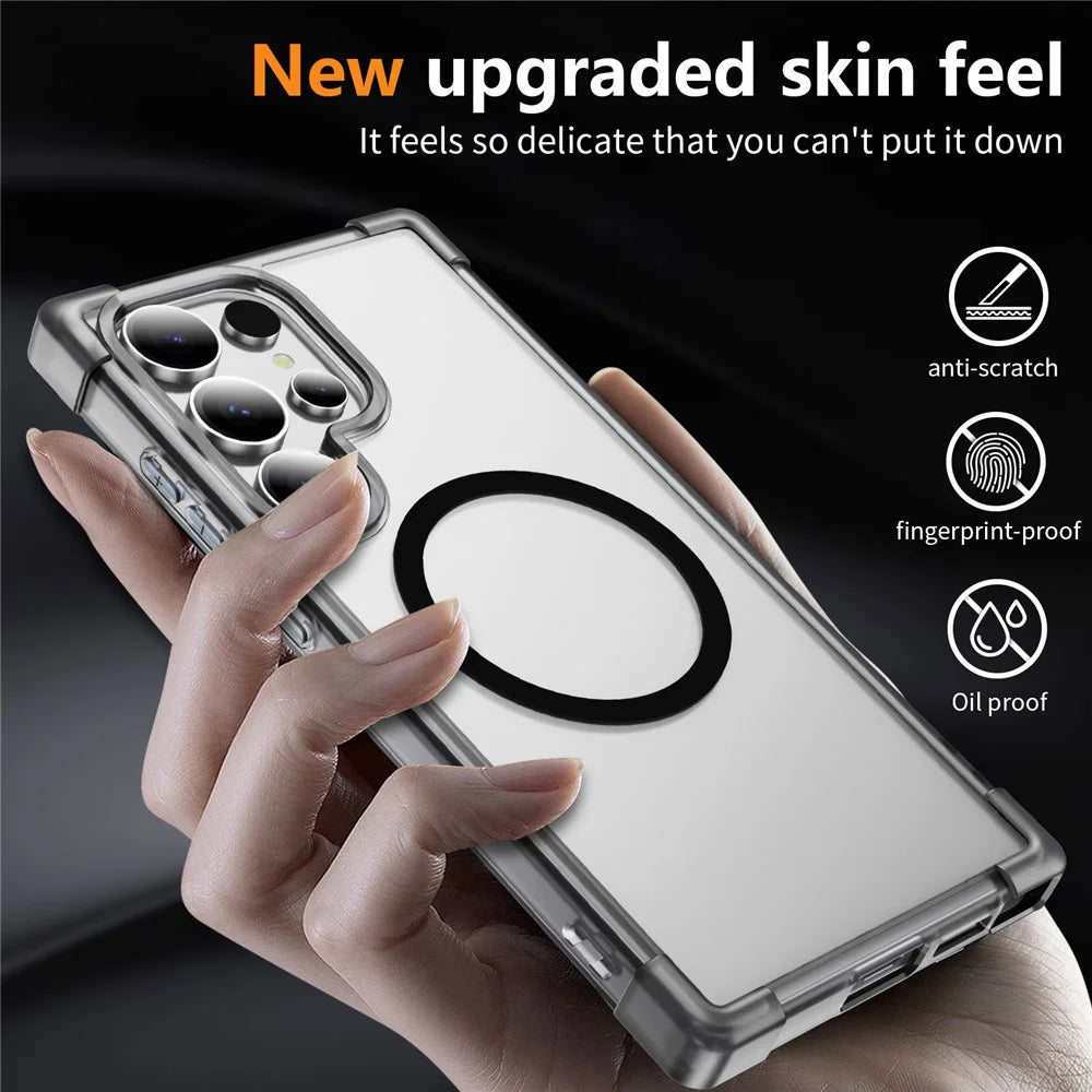 For Samsung Galaxy S24 Ultra Magnetic Case Reinforced Corners TPU + Acrylic Back Cover - Transparent Black - 5