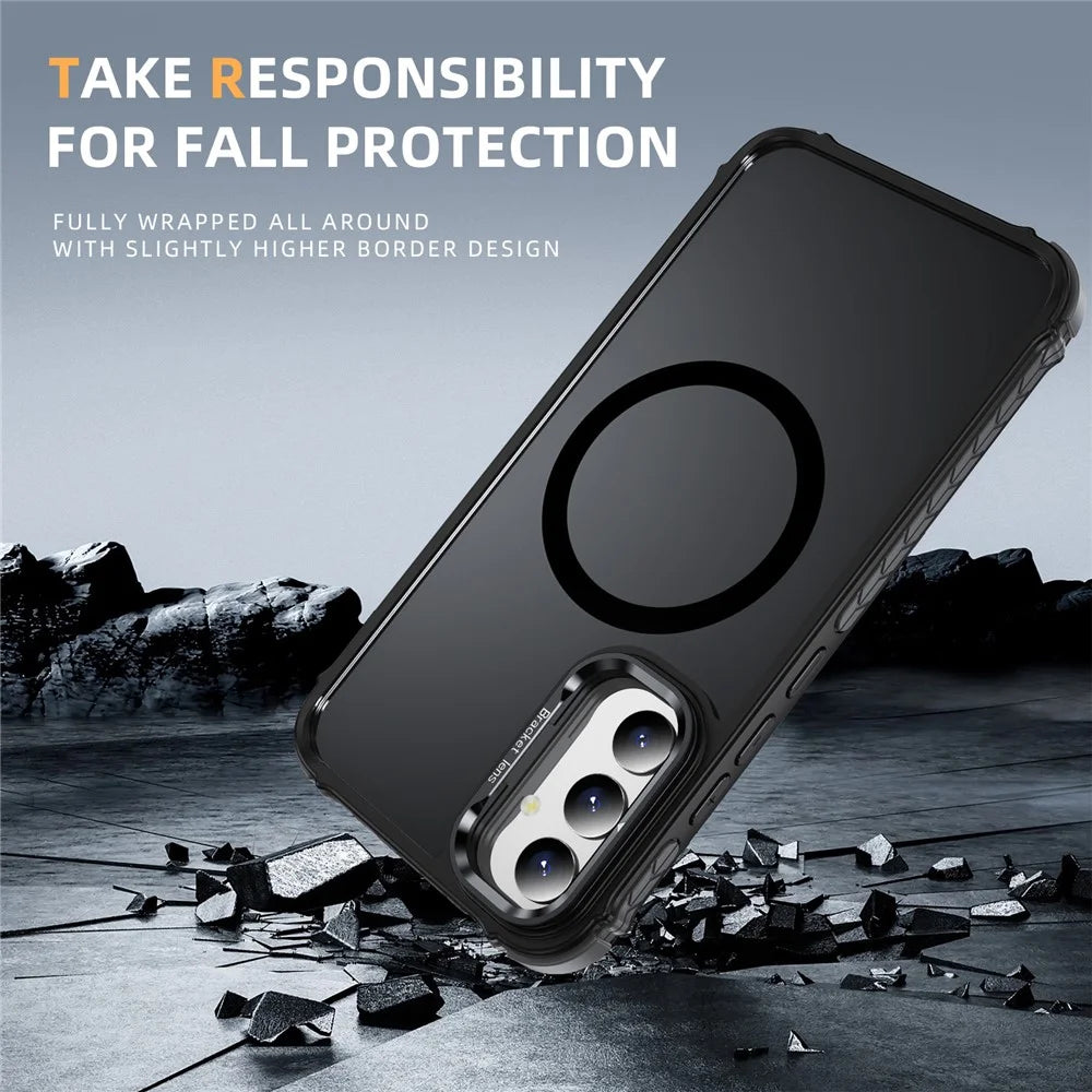 For Samsung Galaxy A54 5G Case with Lens Kickstand Matte Phone Back Cover Magnetic Case - Black - 3