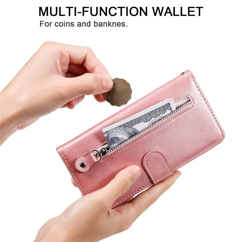 For Realme 13+ 5G / 13 Pro 5G (China) Case Zipper Wallet Calf Texture PU Leather Phone Cover - Pink - 6