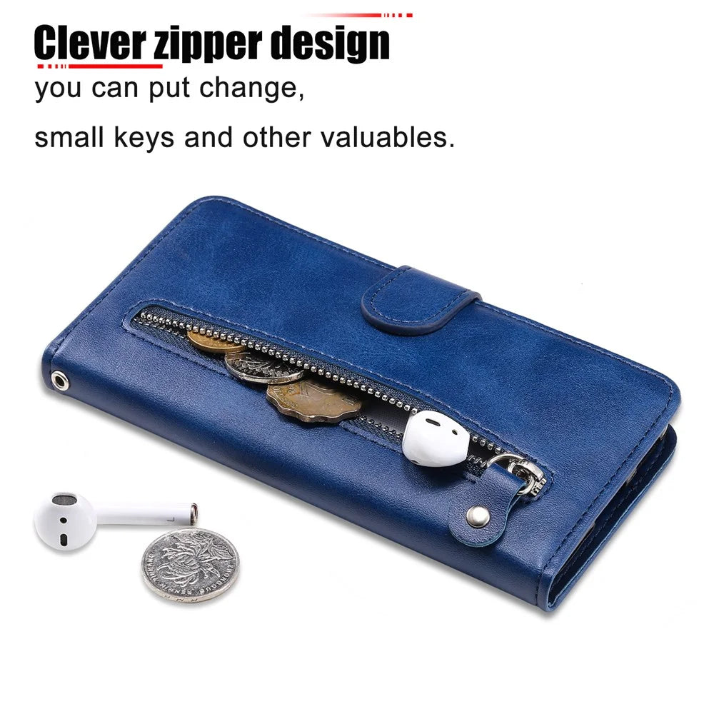 For OnePlus 13R 5G / Ace 5 5G / Ace 5 Pro 5G Case Zipper Wallet Calf Texture PU Leather Phone Cover - Blue - 4