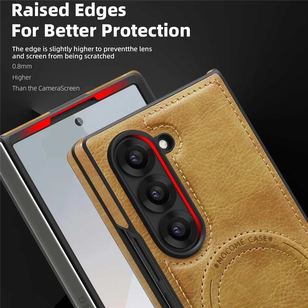 For Samsung Galaxy Z Fold6 5G Magnetic Case with Folded Kickstand PC Silicone Leather Phone Back Cover  - Brown - 4