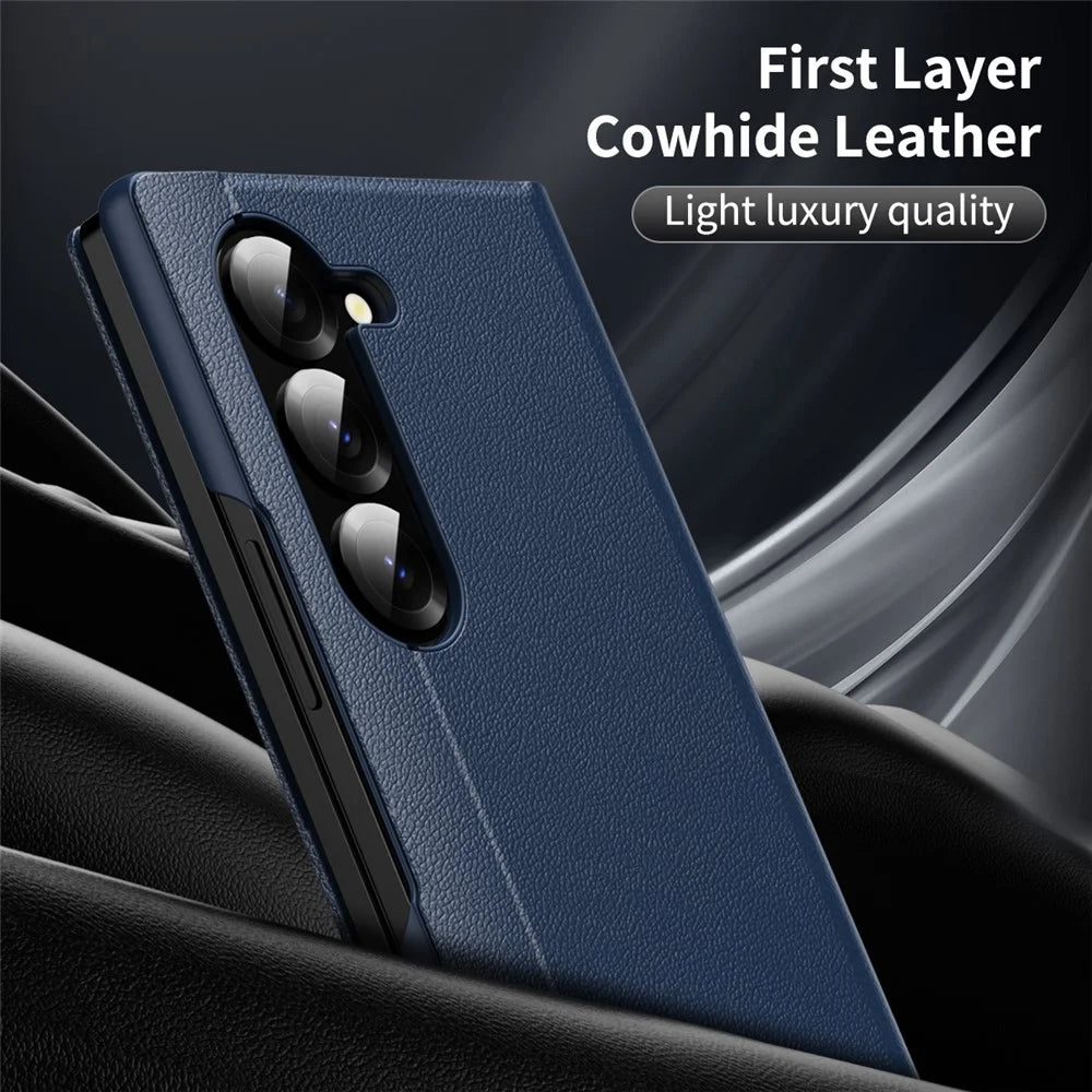 For Samsung Galaxy Z Fold6 5G Case with Card Holder Smart View Window Leather Phone Cover - Sapphire - 3