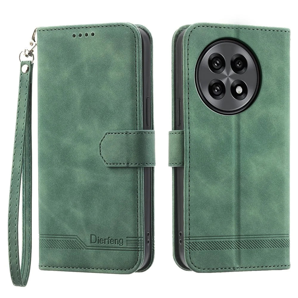 DIERFENG DF-03 For OnePlus 13R 5G Leather Case Lines Imprint Wallet Phone Cover - Green - 1