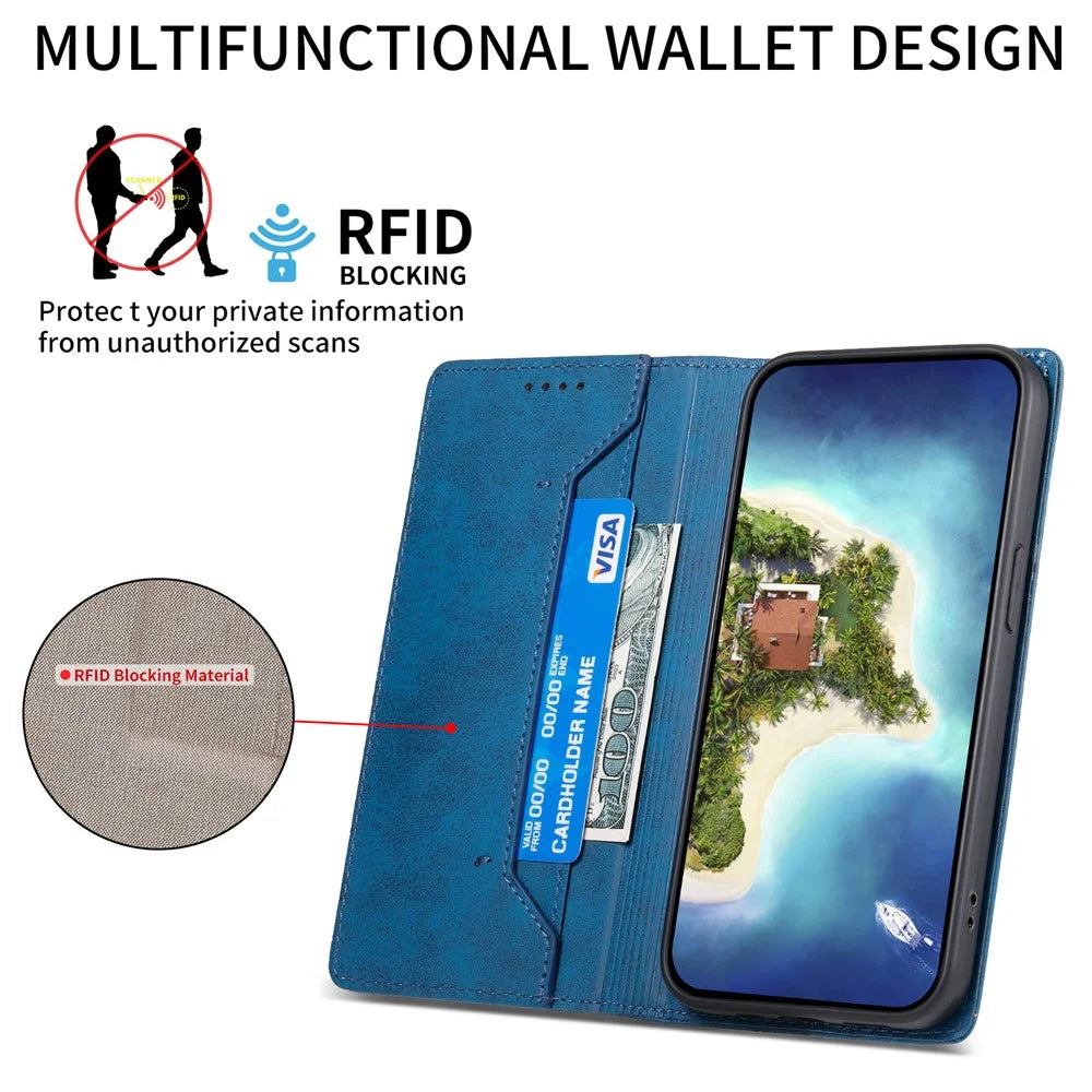 DF-05 For OnePlus 13R 5G Wallet Case RFID Blocking PU Leather Phone Cover - Blue - 2