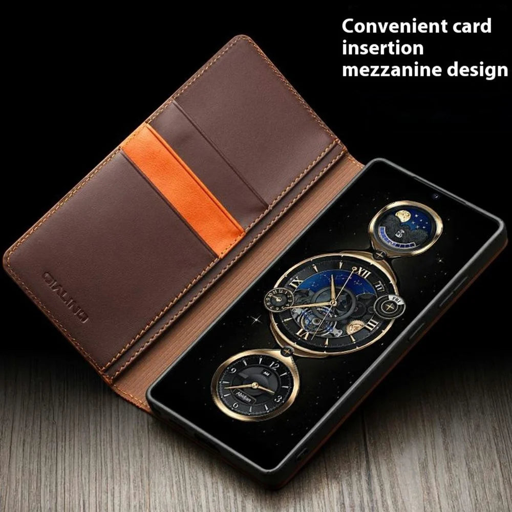 QIALINO For Samsung Galaxy S25 Ultra Case Wallet Flip Stand Phone Cover Genuine Cow Leather - Black - 5