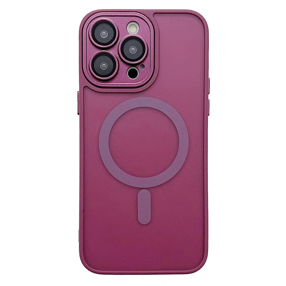 For iPhone 15 Pro Magnetic Case with Lens Film  /  Detachable Lens Frame Hybrid Phone Back Cover - Wine Red - 1
