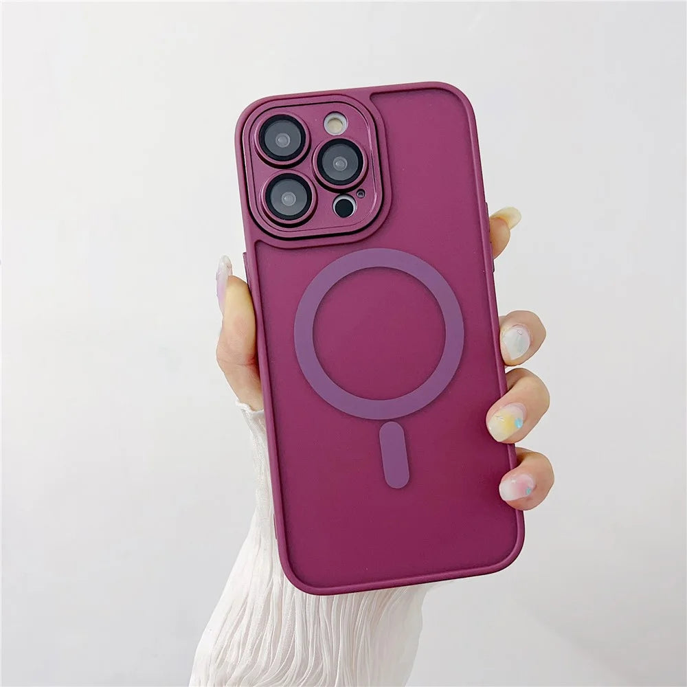 For iPhone 15 Pro Magnetic Case with Lens Film  /  Detachable Lens Frame Hybrid Phone Back Cover - Wine Red - 2