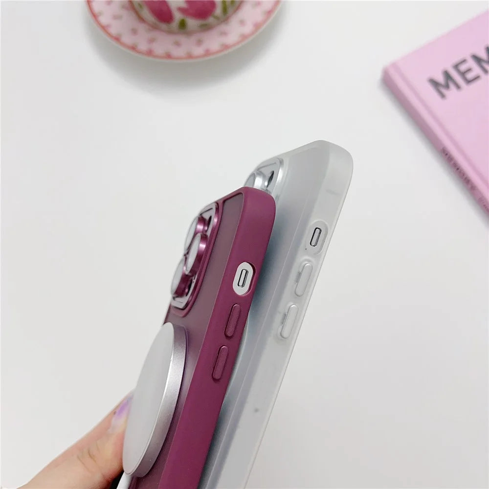 For iPhone 15 Pro Magnetic Case with Lens Film  /  Detachable Lens Frame Hybrid Phone Back Cover - Wine Red - 3