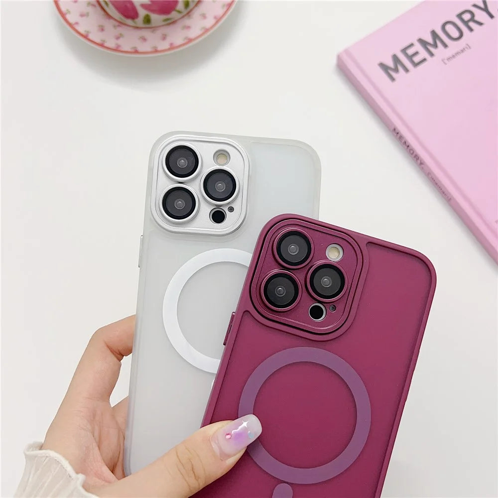 For iPhone 15 Pro Magnetic Case with Lens Film  /  Detachable Lens Frame Hybrid Phone Back Cover - Wine Red - 5