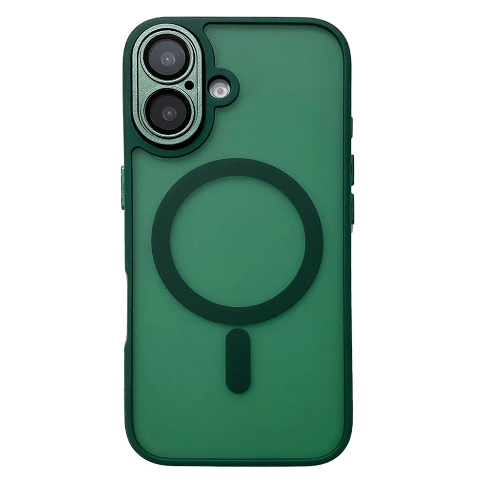 For iPhone 16 Magnetic Case with Lens Film / Detachable Lens Frame Hybrid Phone Back Cover - Midnight Green - 1