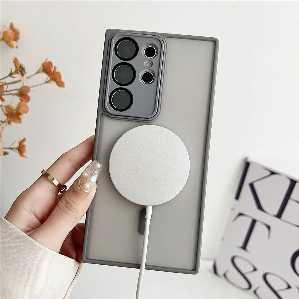 For Samsung Galaxy S24 Ultra Magnetic Case with Lens Film Skin Touch TPU + PC Phone Back Cover - Grey - 2