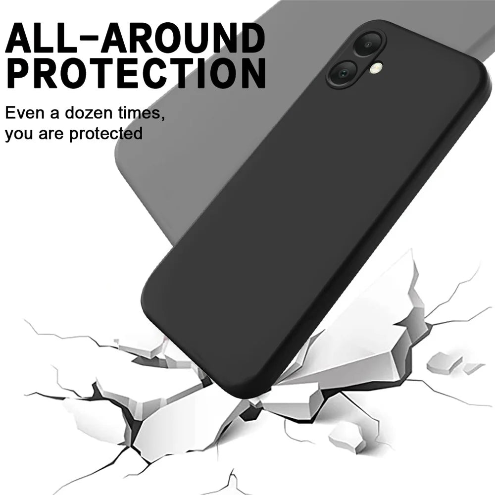 For Samsung Galaxy F05 / Galaxy M05 4G Case Liquid Silicone Phone Back Cover with Hand Strap - Black - 5