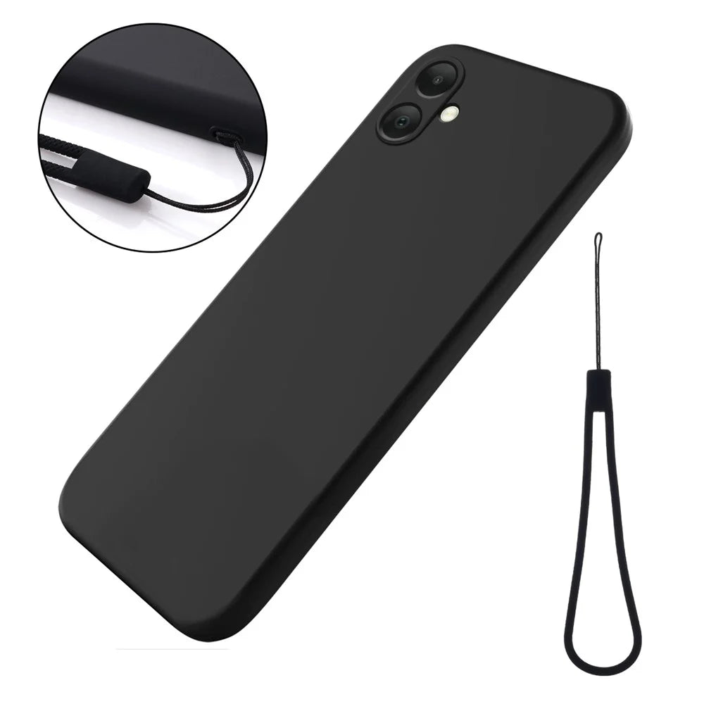 For Samsung Galaxy F05 / Galaxy M05 4G Case Liquid Silicone Phone Back Cover with Hand Strap - Black - 7