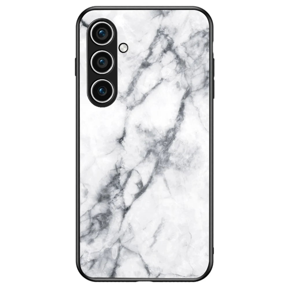 For Samsung Galaxy A26 5G Case Marble Pattern Tempered Glass + PC + TPU Protective Phone Cover - White Marble - 1