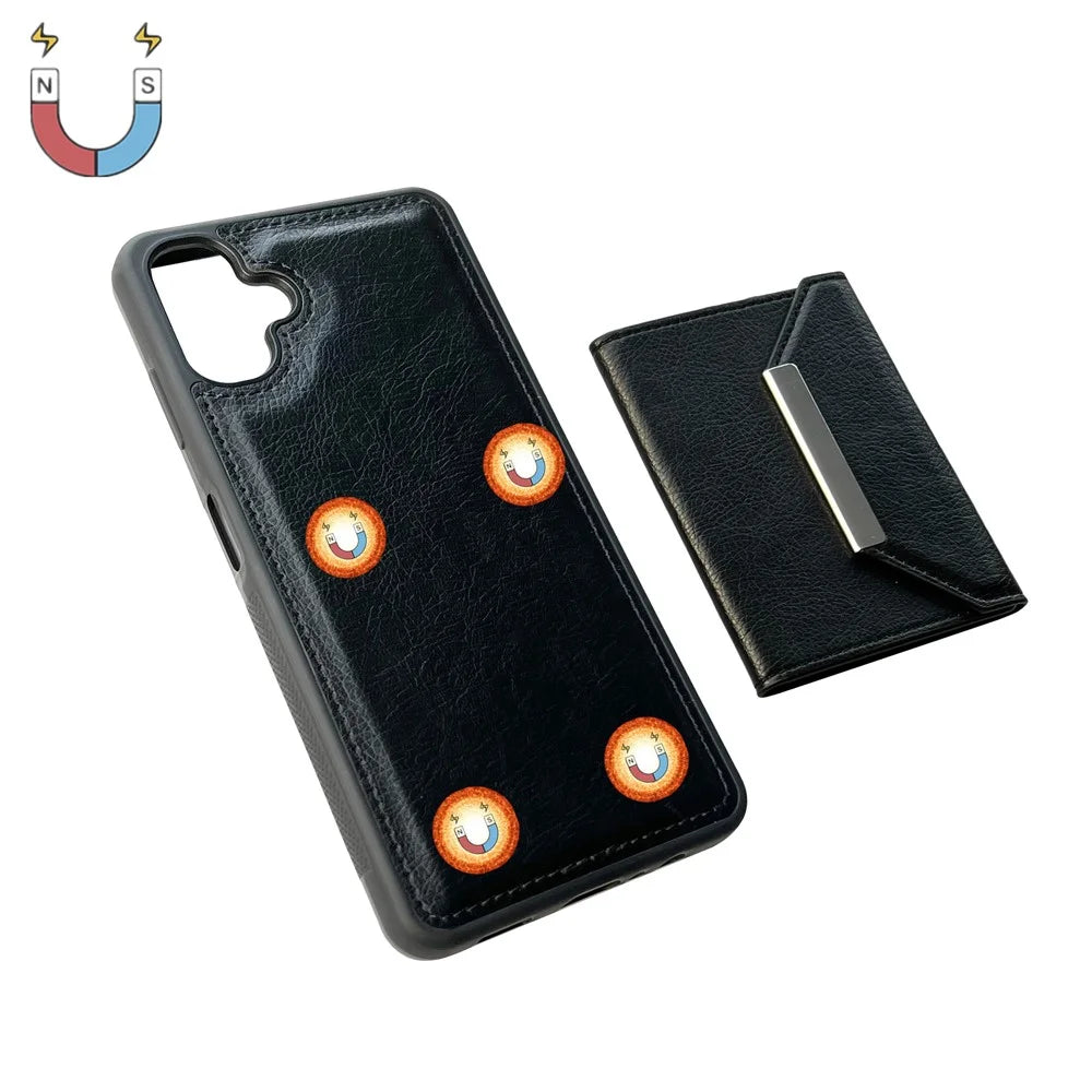 For Samsung Galaxy A06 5G / A06 4G Case Card Bag Kickstand TPU + PU Phone Cover - Black - 5
