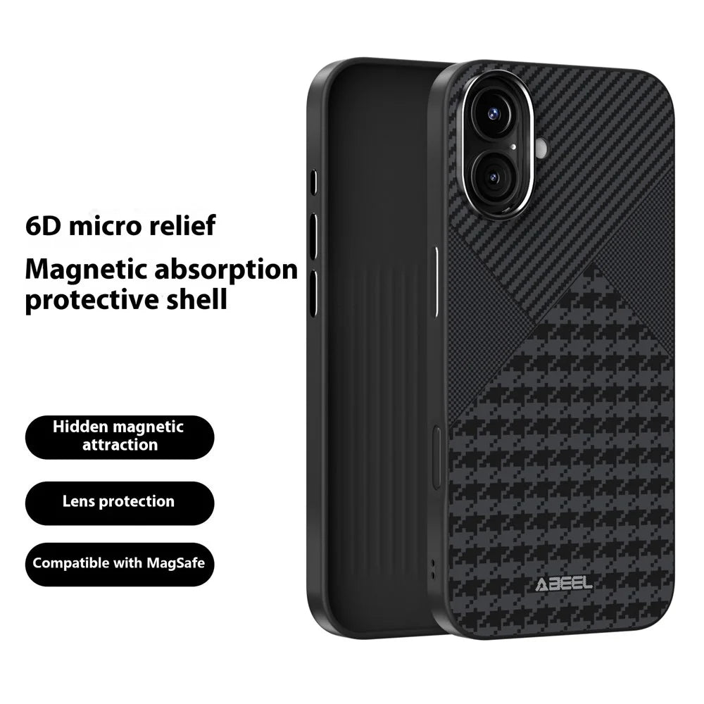 ABEEL For iPhone 16 Plus Case Compatible with MagSafe Micro-Embossing PC TPU Aluminum Alloy Leather Phone Cover - 2