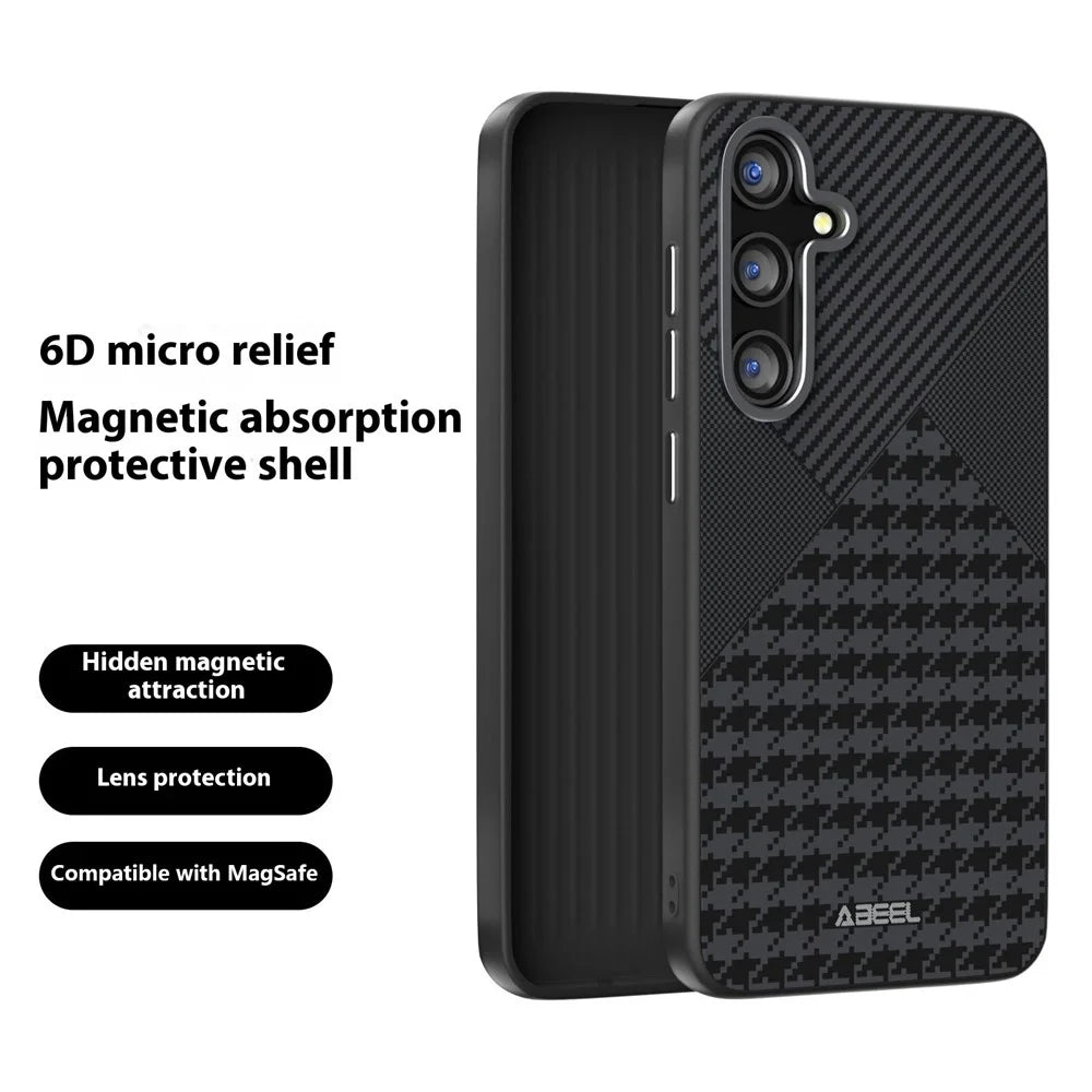 ABEEL For Samsung Galaxy S25+ Magnetic Case Micro-Embossing PC TPU Aluminum Alloy Leather Phone Cover - 2