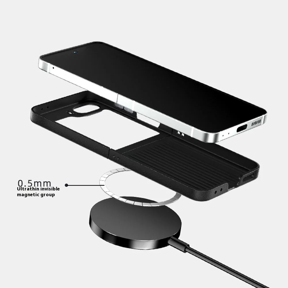 ABEEL For Samsung Galaxy Z Flip7 FE 5G / Z Flip6 5G Magnetic Case Micro-Embossing PC TPU Aluminum Alloy Leather Phone Cover - 3