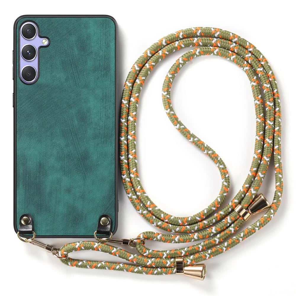 For Samsung Galaxy A25 5G (Global) (161.0 x 76.5 x 8.3mm) Retro Leather Phone Back Cover with Adjustable Strap - Green - 2