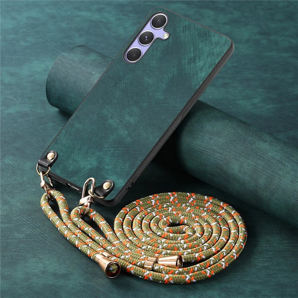 For Samsung Galaxy A25 5G (Global) (161.0 x 76.5 x 8.3mm) Retro Leather Phone Back Cover with Adjustable Strap - Green - 4